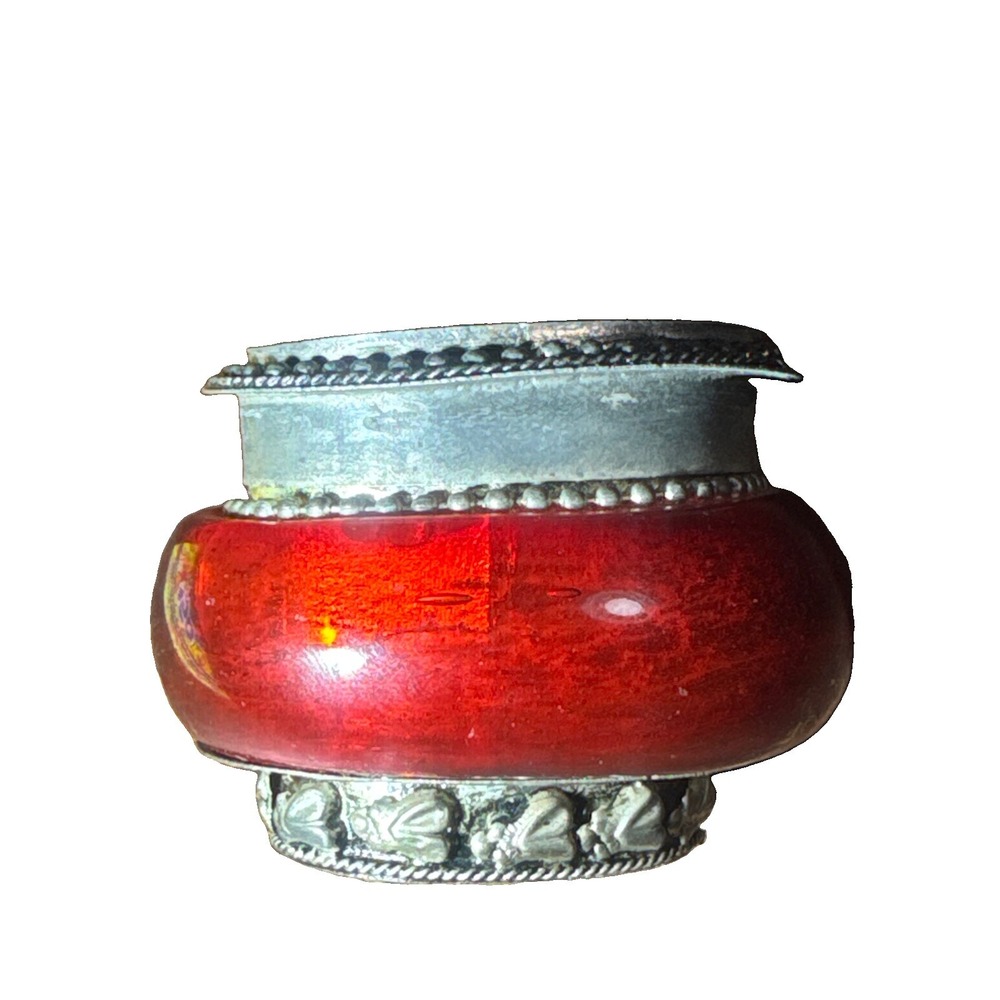Vintage Red Silver Look Trinket Ring Box Twos Company Made In India 1980's